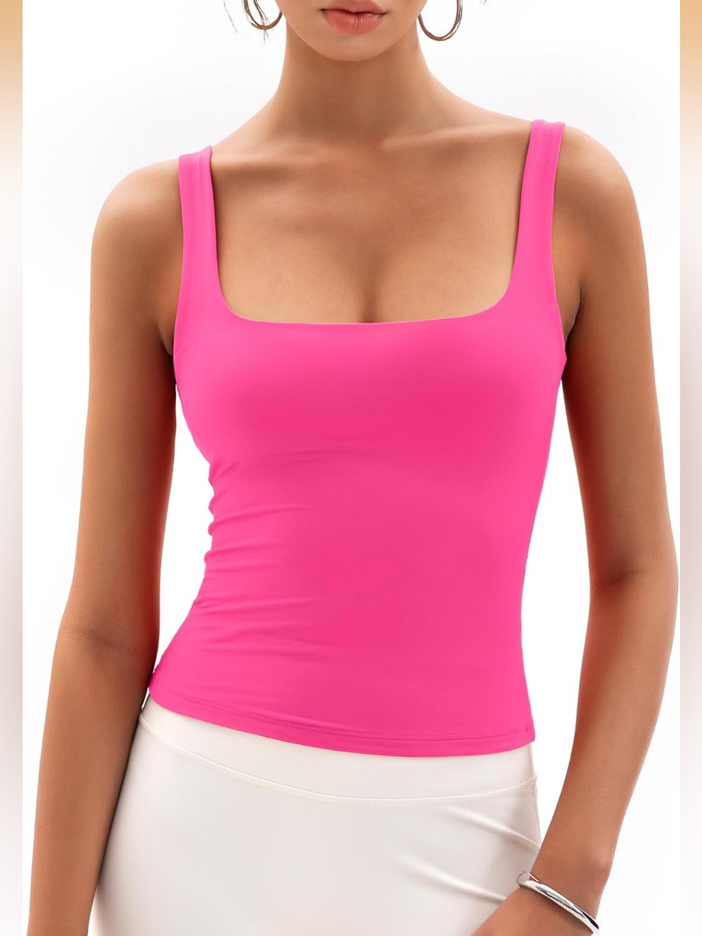 Mossrozz - Bright Pink Stretchy Fitted Thick Strap Tank Top Medium New With Tags